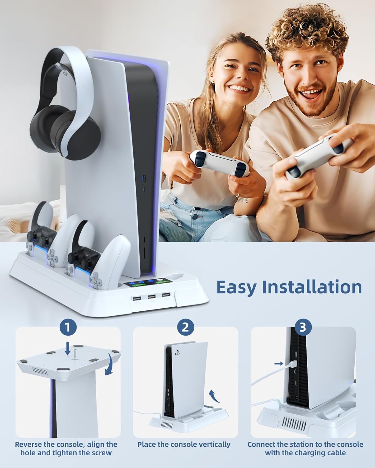 Lictin Cooling Station and Console Stand for PS5/Pro/Slim, Controller Charging Station for PlayStation 5 Console, PS 5 Stand with Controller Charger for Disc & Digital, PS5 Holder with Cooling Fan - Image 8