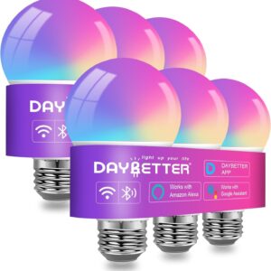 DAYBETTER Smart Light Bulbs, Smart Bulb Compatible with Alexa & Google Home, A19 E26 2.4G WiFi Bluetooth Alexa Light Bulbs, RGBCW Color Changing LED Light Bulb, 60W Equivalent, 800LM, 6Pack