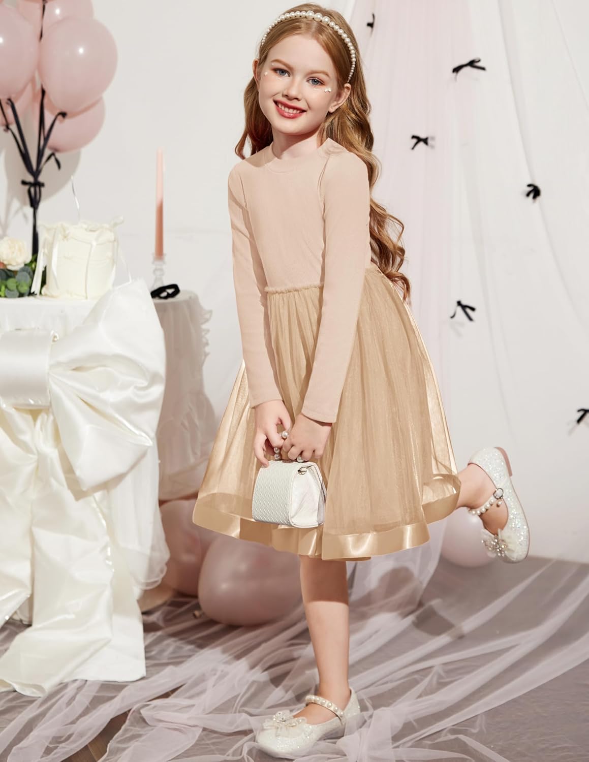 Arshiner Toddler Tutu Dress Little Girls Fall Winter Long Sleeve Holiday Party Tulle Dresses 3-8Y - Image 5