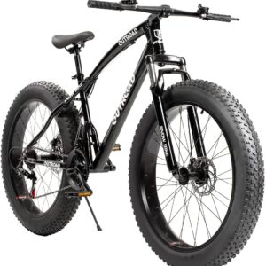 26′ Fat Tire Mountain Bike with 4 inch Knobby Tires, 21 Speed MTB with Dual Disc Brake for Adults, Anti-Slip Bicycle, Black, White, Blue&Purple