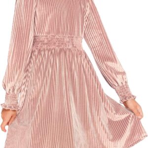 Arshiner Girls Long Sleeve Dress Velvet Crew Neck Midi Fall Vintage Plain Dress for Kids 4-13Y