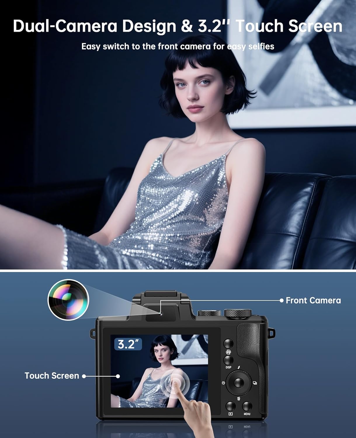 8K Digital Cameras for Photography Autofocus 88MP WiFi Professional 16X Digital Zoom Photography Camera with Dual-Lens for YouTube with Lens Hood, Touch Screen, 2 Batteries & Charging Stand - Image 4