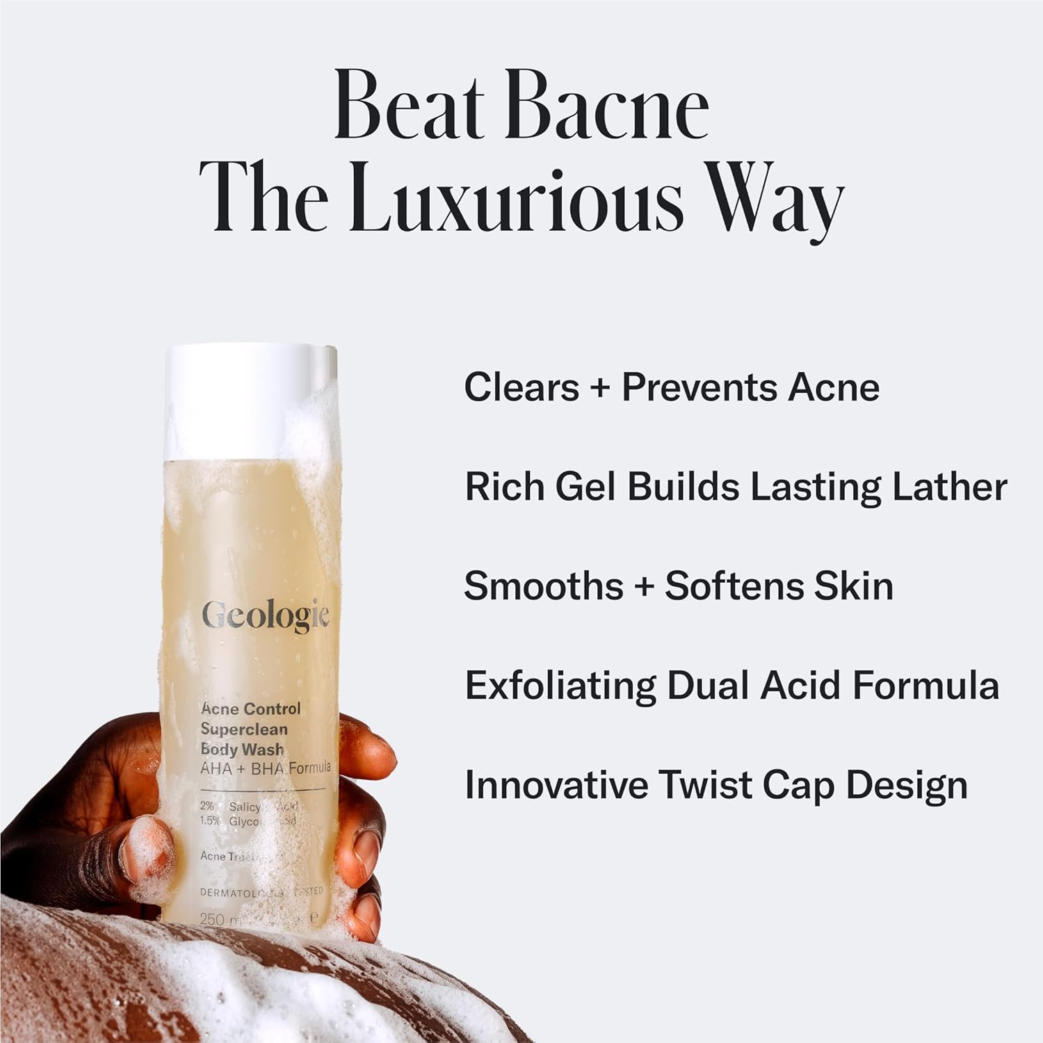 Geologie Acne Control Body Wash | Exfoliating AHA + BHA Cleanser for Men & Women | Reduces Bacne & Body Breakouts | Salicylic Acid + Glycolic Acid | 8.4 Fl Oz - Image 2