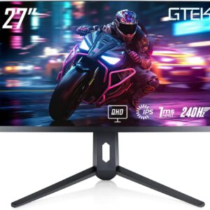 GTek 27 inch 240Hz 2K Gaming Monitor, QHD 2560 x 1440P Computer Monitor, Extreme Low Motion Blur, Fast IPS 1ms MPRT, DisplayPort/HDMI, VESA, Height Adjustable- Q2740P