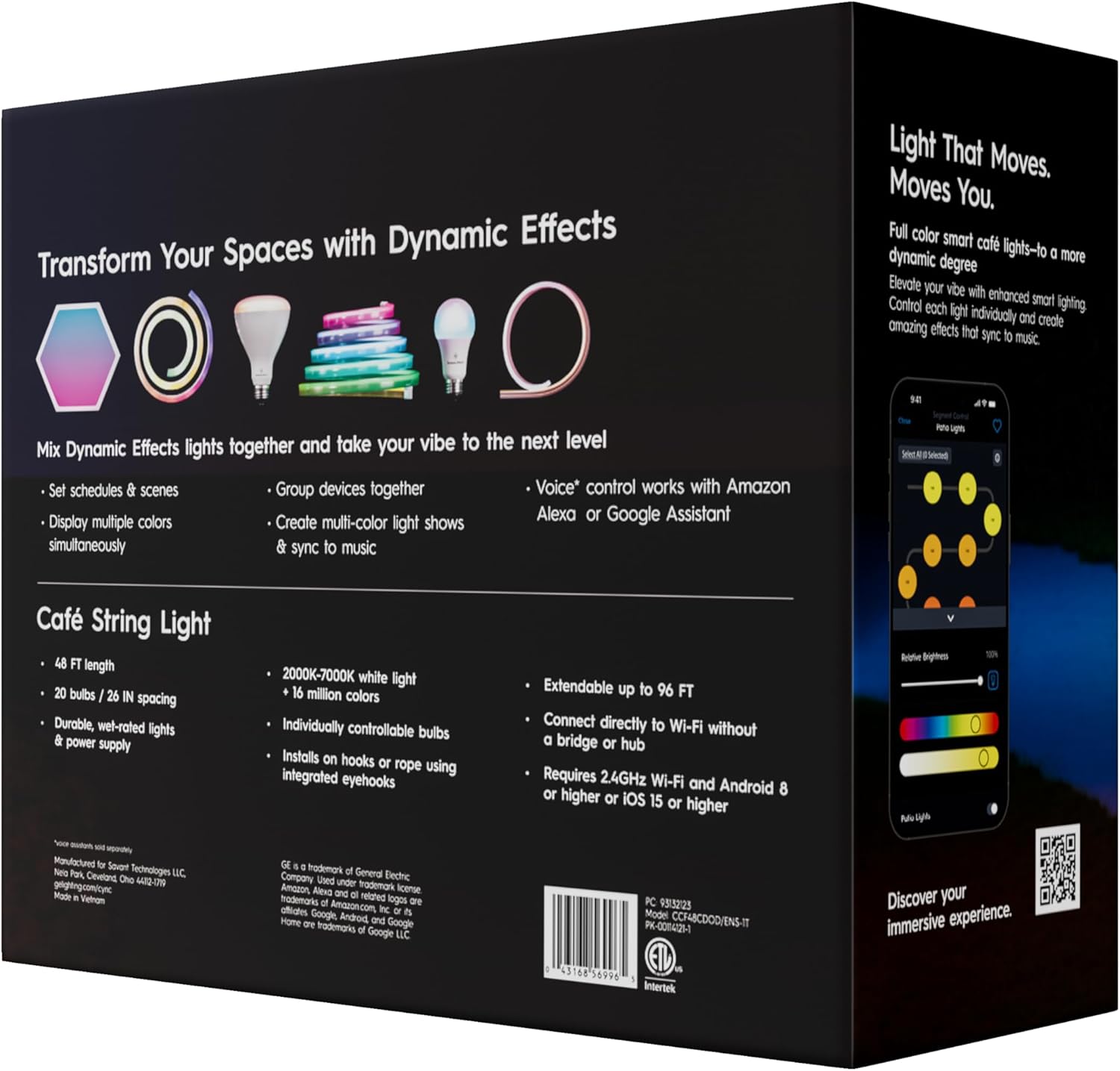 GE Cync Dynamic Effects Smart Cafe Lights, Color Changing Patio String Lights, Compatible with Alexa and Google, 48ft - Image 3