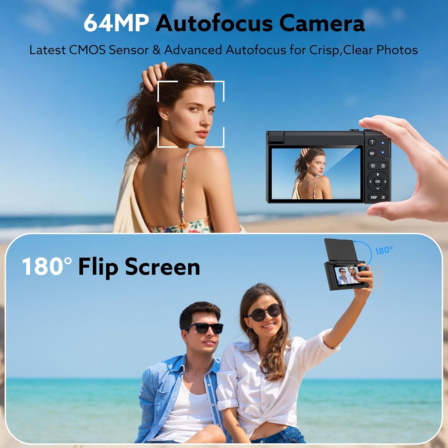 4K Digital Camera,64MP Camera for Photography with 3" 180° Flip Screen,16X Vlogging Camera for YouTube with 64GB Micro SD Card for Beginner, Teens - Image 4