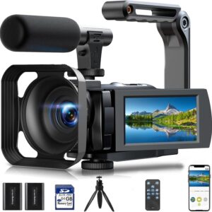 Camcorder Video Camera, 5K Video Cameras for Filming Night Vision Vlogging Camera for YouTube with 3″ Touch Screen, Digital Camcorder with 16X Zoom Wifi Microphone Remote Tripod 64GB Card 2 Batteries