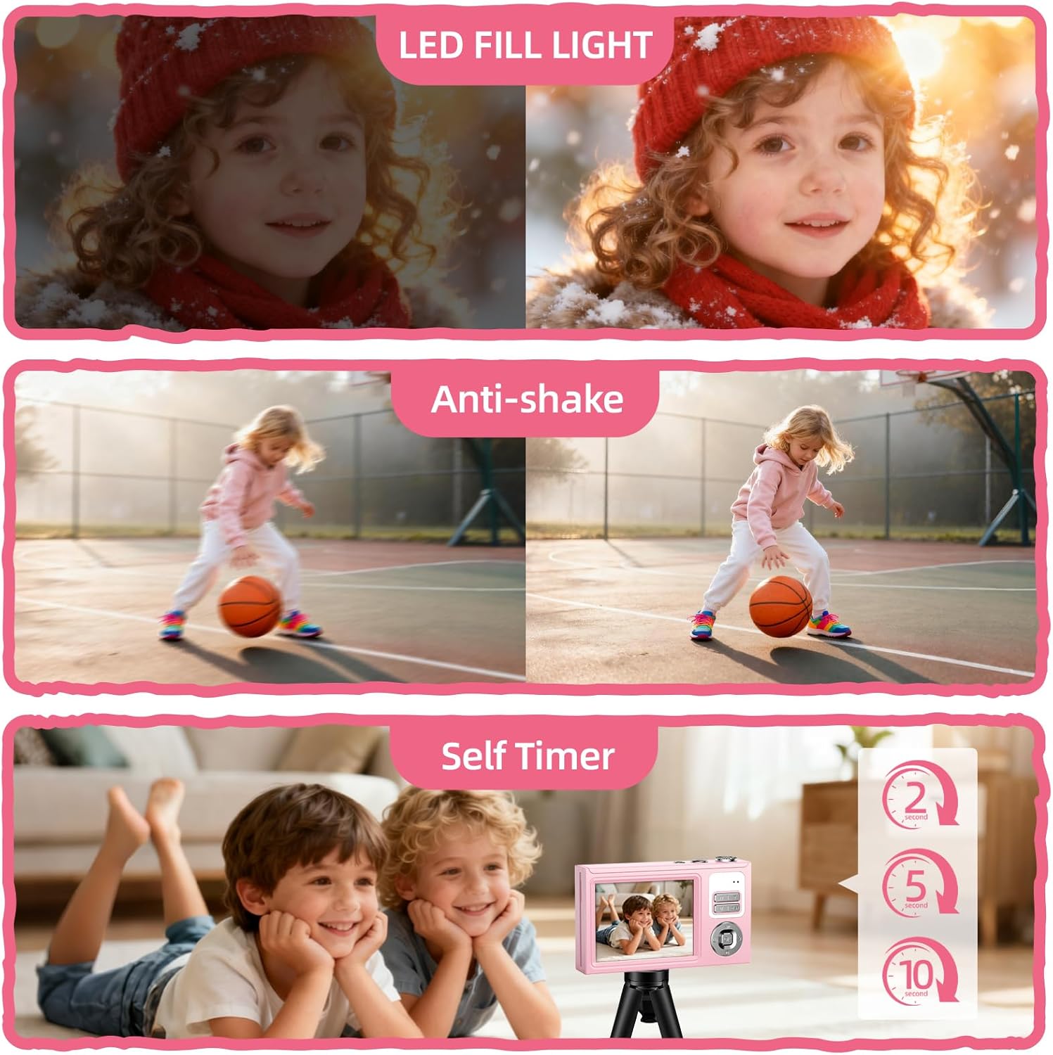 Digital Camera, 64MP 4K Camera for Kids with 2.8" IPS Screen, 64GB SD Card and 16X Digital Zoom Anti Shake, Point and Shoot Compact Camera, Compact Portable Small Gift for Boys Girls Students - Image 4