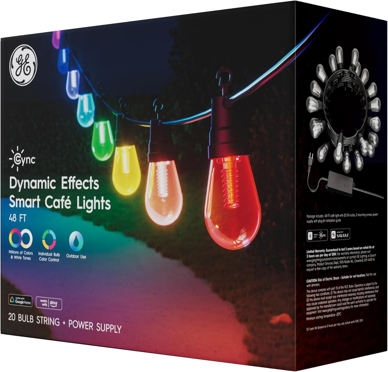 GE Cync Dynamic Effects Smart Cafe Lights, Color Changing Patio String Lights, Compatible with Alexa and Google, 48ft - Image 2