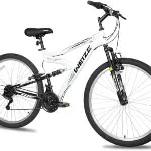 WEIZE Mountain Bike, 26/27.5 inch Outdoor Cycling Bike,18-Speed/High-Carbon Steel/Dual Full Suspension, Adjustable Ergonomic Seat for Men Women Adult, MTB Bicycle with Suspension Fork,Sleek Colors