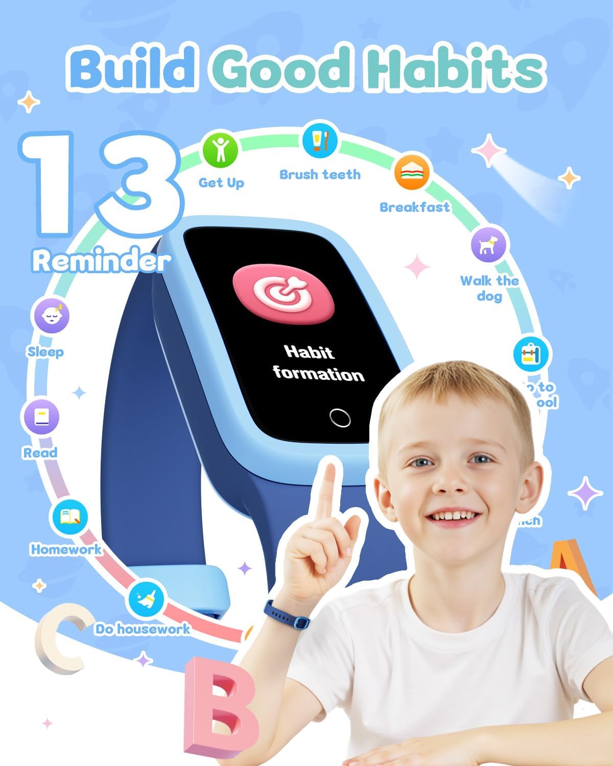 Kids Fitness Tracker Watch with Amoled Screen, Activity Tracker No Phone Needed, Heart Rate and Sleep Monitor, 3ATM Waterproof, Pedometer, Alarm Clock, Games, Step Counter Watch for Boys 5-10 - Image 8