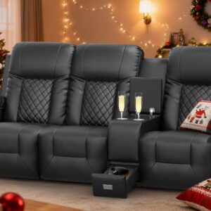 YONISEE 3 Seat Recliner Sofa, Large Reclining Sofa with Storage Console, Manual Reclining Chair with USB Ports, 2 Cell Phone Holder, 3 Seater Loveseat Recliner Couch for Living Room