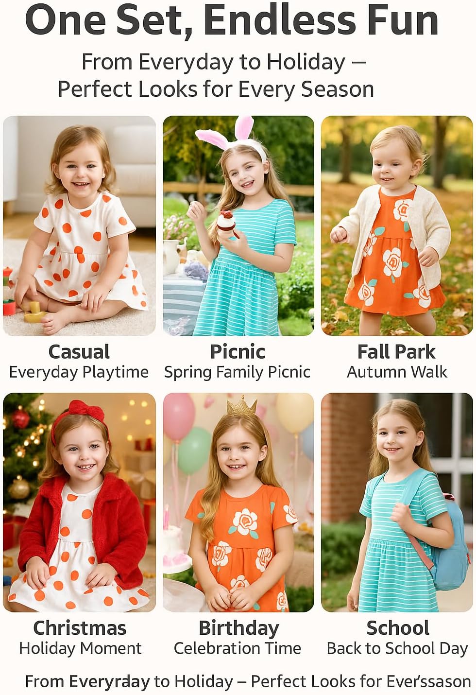 PATPAT Toddler Girl Floral Skater Multipack Dresses 3-Pack Polka Dots Short Sleeve Priness A-line Dress - Image 6