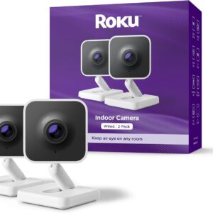 Roku Indoor Camera – Home Security – 2-Pack – Wired Security Camera & Pet Monitor with 1080p HD Color Night Vision, Works with Alexa & Google, Motion & Sound Detection, WDR & WiFi 6