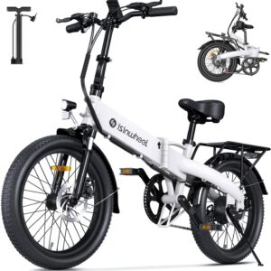 isinwheel U5 Pro Road E Bike for Adults Electric Bike with Front Suspension, 48V 500W Folding Ebikes for Adults, Aluminum Frame, 7 Speed Gear, 20mph Foldable Electric Bicycles, 20″ Fat Tire Ebike