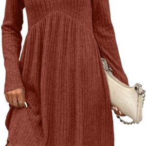 OFEEFAN Long Sleeve Dress for Women Crew Neck Empire Waist Tunic Dress with Pockets