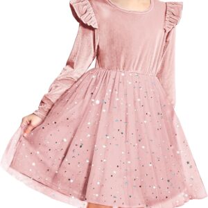 Arshiner Toddler Tutu Dresses Little Girls Velvet Tulle Fall Winter Long Sleeve Ruffle Holiday Party Dress 2-6Y