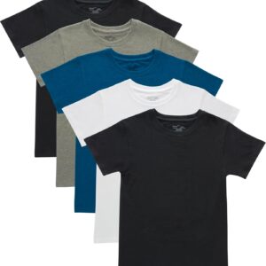 Hanes Boys Originals Crewneck Undershirts Pack, Stretch Cotton, Black & Assorted, 5-Pack