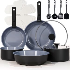 CAROTE 17PCS Ceramic Cookware Sets, Black and Gray, Pots and Pans Set Non Stick Non Toxic, Induction Cookware, Kitchen Cookware Sets, Pots Set for Healthy Cooking