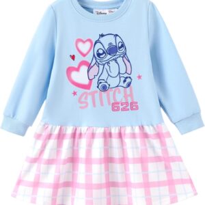 Disney Stitch Minnie Elsa Princess Sweatshirt Dress Toddler Girl Sequin Long Sleeve Pullover Clothes Fall Outfit 2-9 Years
