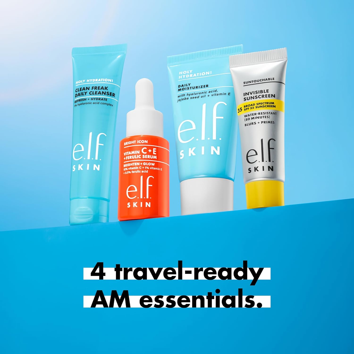 e.l.f. SKIN Wake the e.l.f. Up Skincare Kit, Travel-Size Hydrating Face Cleanser, Sunscreen, Moisturizer & Brightening Serum, Vegan & Cruelty-Free - Image 2