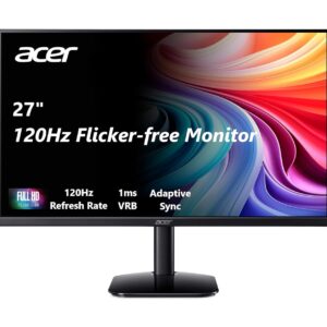 acer 27 Inch Monitor- KB272-27 Inch FHD IPS (1920 x 1080) Display, Up to 120Hz Refresh Rate, 99% sRGB, Tilt, Adaptive-Sync Support (FreeSync Compatible) 1ms (VRB), sRGB 99% Color, HDMI & VGA Ports