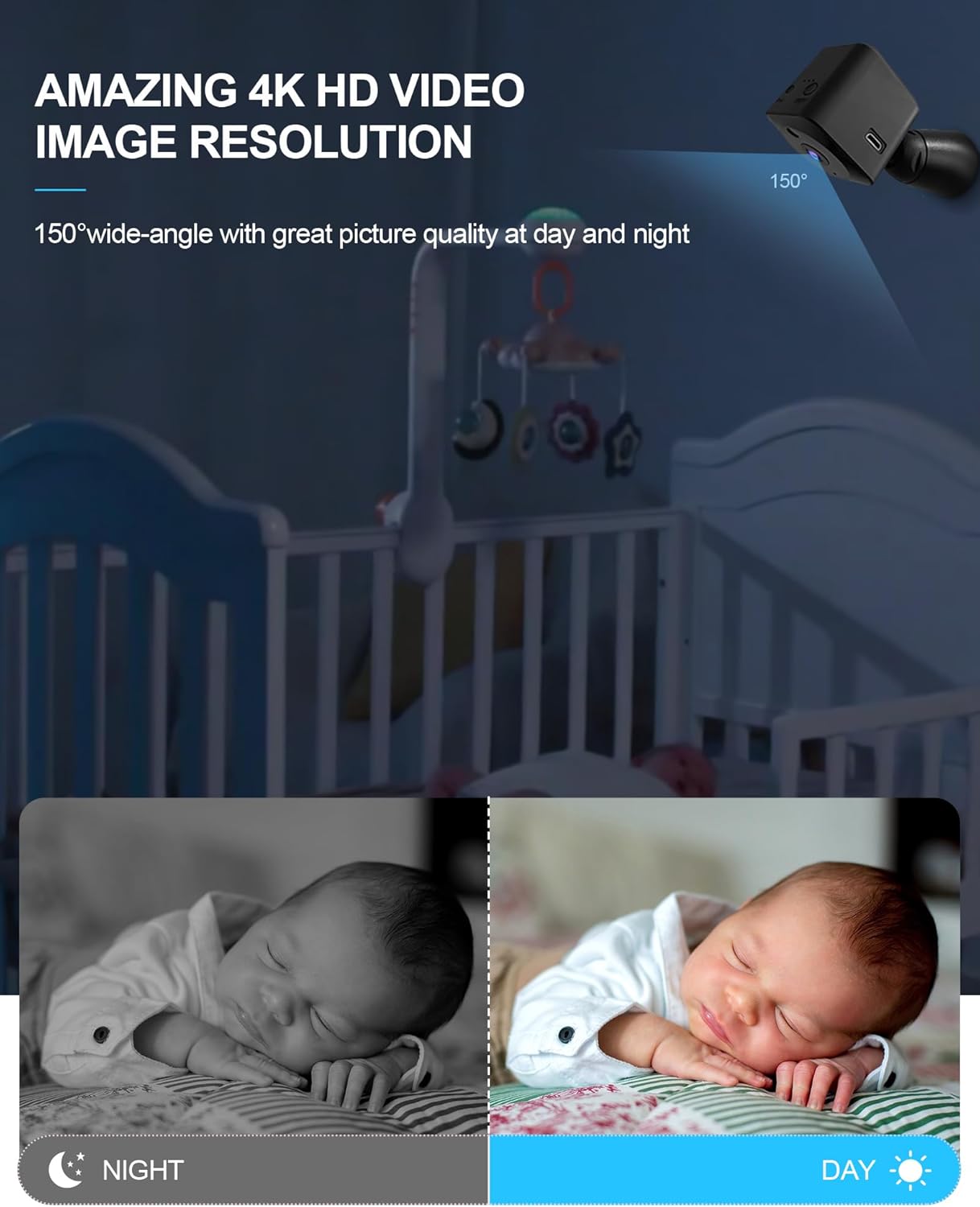 4K HD Indoor Camera for Indoor Security with App Control Motion Detection & Night Vision Wireless WiFi Rechargeable Pet Camera for Home/Office 24/7 Cycle Save Video Only (4K) - Image 5