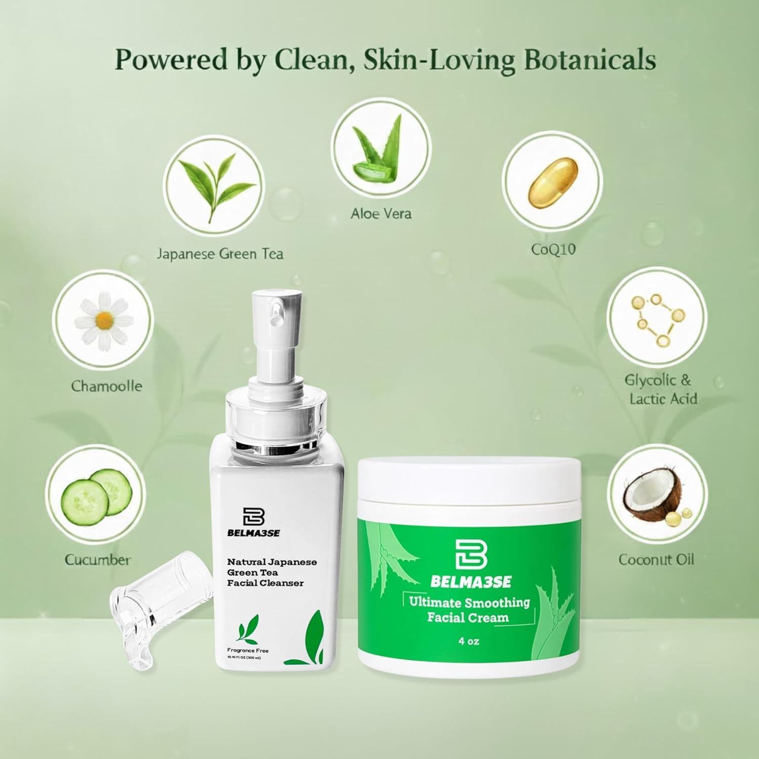 Green Tea Cleanser 10.14 Fl Oz and Hydrating Facial Cream 4 Oz Set – Clean Beauty Routine with Aloe, Cucumber, Coconut Oil & Vitamin E – Lightweight, Vegan & Cruelty-Free - Image 3