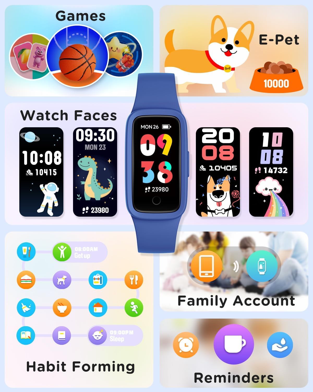 BIGGERFIVE Vigor 3 Kids Fitness Tracker Watch, AMOLED Screen, No App No Phone Needed, 3ATM Waterproof, Heart Rate and Sleep Monitor, Pedometer Watch, Sports Step Counter for Boys Girls Ages 5-15, Blue - Image 8