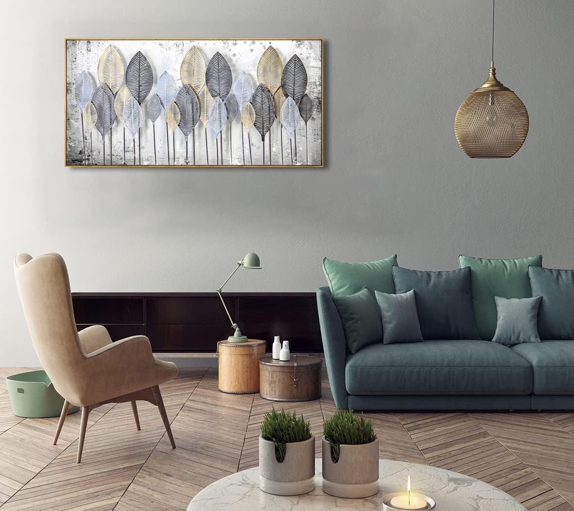 Wall Art Light modern Abstract Canvas wall art Black and white leaves Frames - Canvas Painting artwork Wall Art Print Poster for Living Room Decoration 30"x60" with Framed - Image 3