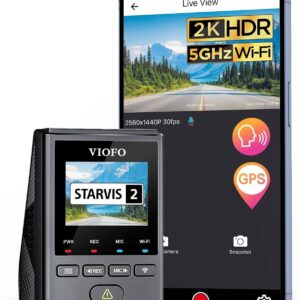 VIOFO Dash Cam A119 Mini 2, STARVIS 2 Sensor, 2K 60fps/HDR 30fps Voice Control Car Dash Camera with 5GHz Wi-Fi GPS, Night Vision 2.0, 24H Parking Mode, Supercapacitor (SD Card Not Included)
