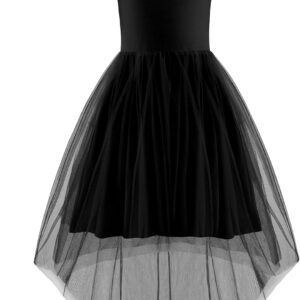 Arshiner Girls Dresses Formal Party Wedding Tulle Sleeveless Contrast Mesh High Low Dress with Belt