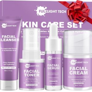 Skin Care Set,Anti-aging Beauty Gift Sets for Women Teens Girls,4 Pcs Gentle Facial Skin Care Kit with Cleanser, Toner,Serum, Face Cream Travel Skincare Kit,TSA-friendly Face Care Stocking Stuffers
