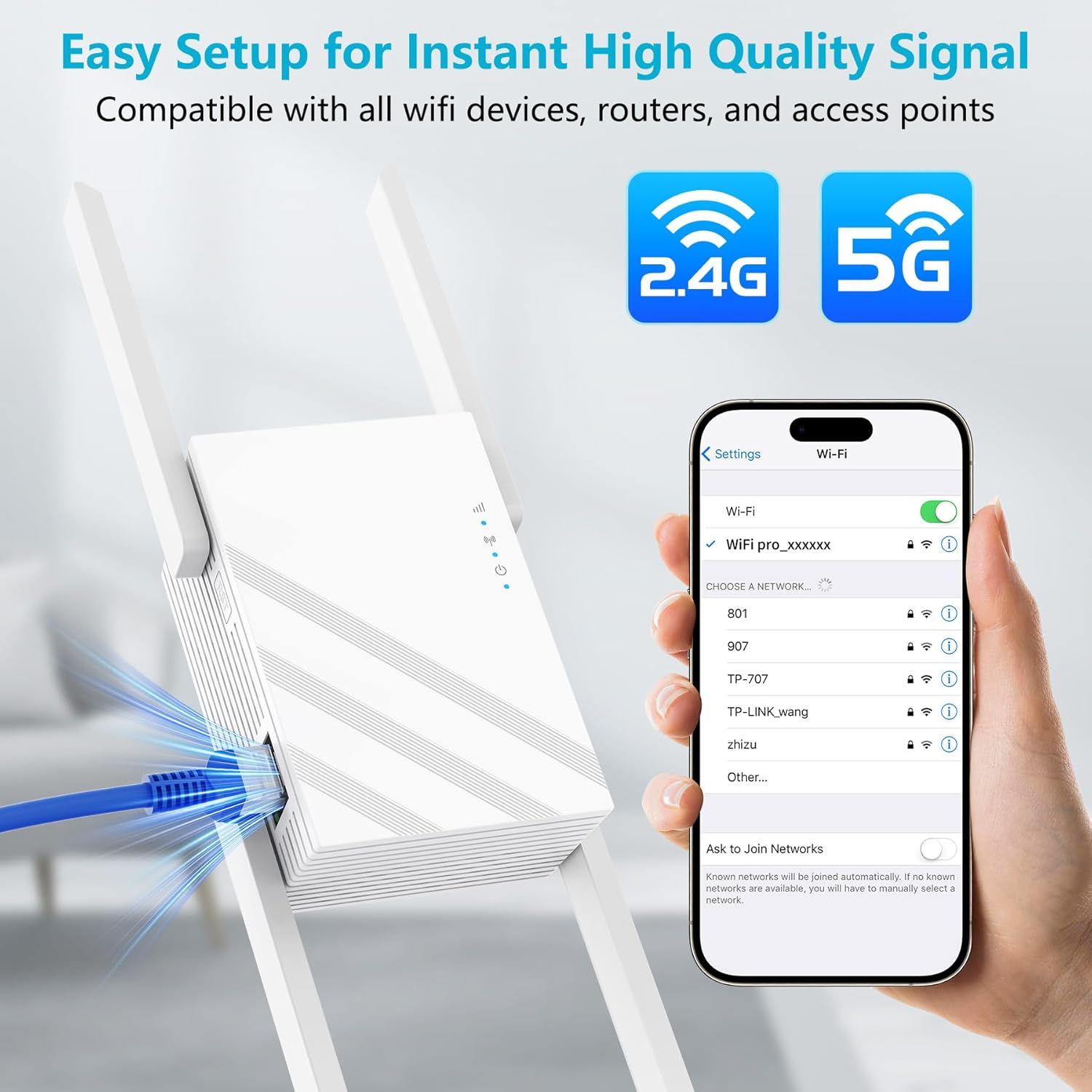 2025 1.2Gbps WiFi Extender Signal Booster, Up to 12880 sq. ft, Dual Band 5GHz/2.4GHz, WiFi Extenders Signal Booster for Home, WiFi Range Extender with Ethernet Port, Connects 100+ Devices - Image 4
