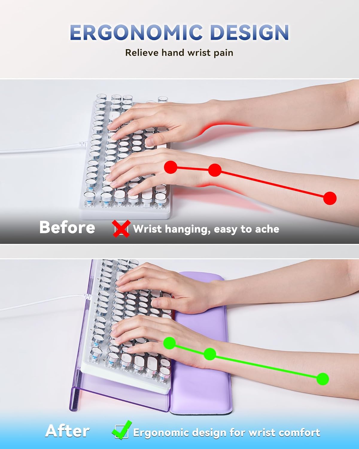 Computer Keyboard Stand for Desktop, Keyboard Wrist Rest Holder Stand for Easy Typing with Wrist Pad for Office Desk, Home, School(Purple) - Image 4