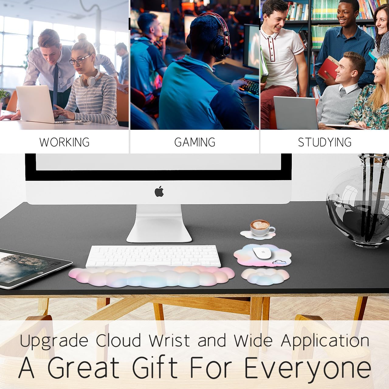 Cloud Wrist Rest Keyboard Palm Rest with Non-Slip Base for Computer Gaming Wrist Rest, YAMJUG Cloud Arm Rest Keyboard Wrist Pad Rainbow - Image 8