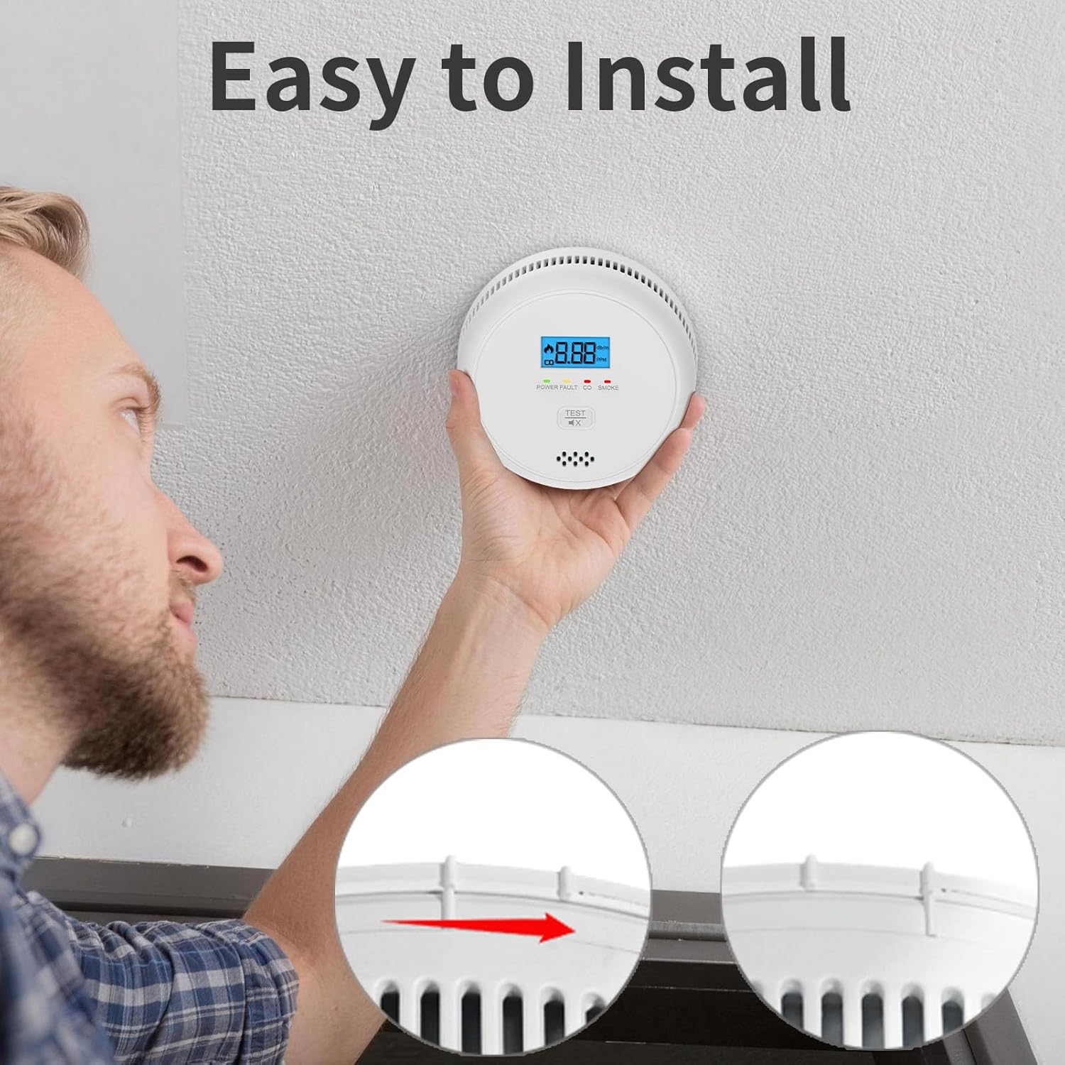 2 in 1 Smoke and Carbon Monoxide Detectors, Battery-Operated (Battery not Included) Smoke Detector and CO Detector with 10-Year Sensor, Sound Warning and LCD Display for Home and Travel. - Image 4