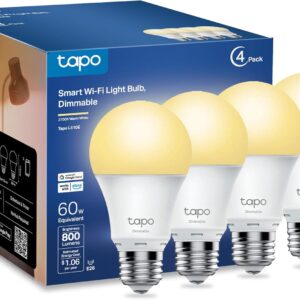 Tapo TP-Link Smart Light Bulbs, 800 Lumens (60W Equivalent), 2700K Soft Warm White LED Bulb, Dimmable, Compatible with Alexa and Google Home, No Hub Required, A19 E26, L510E (4-Pack)