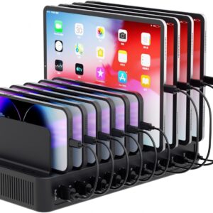 60W Charging Station for Multiple Devices, 10-Port USB Fast Charging Station with Adjustable Dividers – Device Organizer Charging Dock for iPhone, Android, iPad, Tablets & More