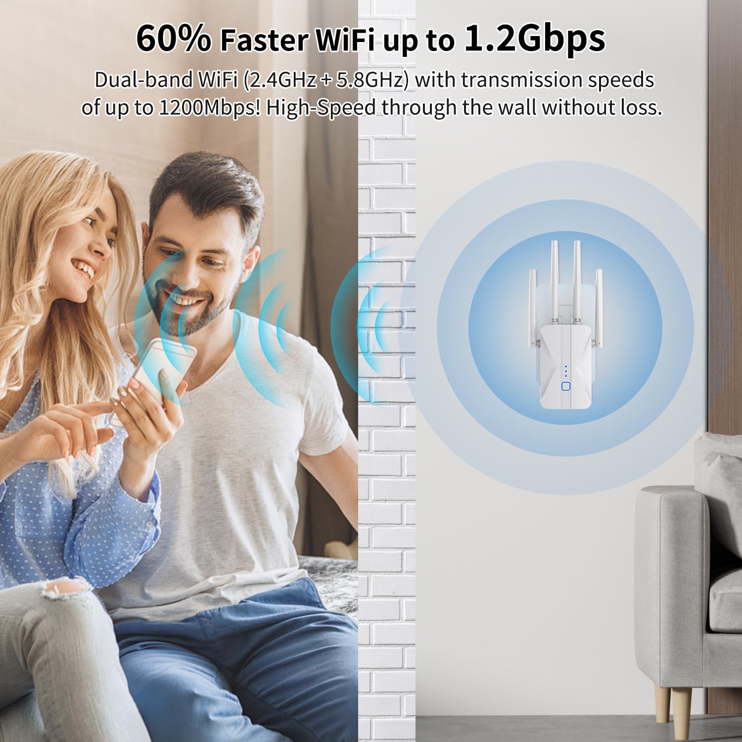 WiFi Extender Signal Booster, 2025 WiFi Extender AC1200Mbps Dual Band (5.8GHz/2.4GHz), WiFi Booster with Ethernet Port for Home Covers up to 10000 Sq.ft, Compatible with More Devices - Image 3