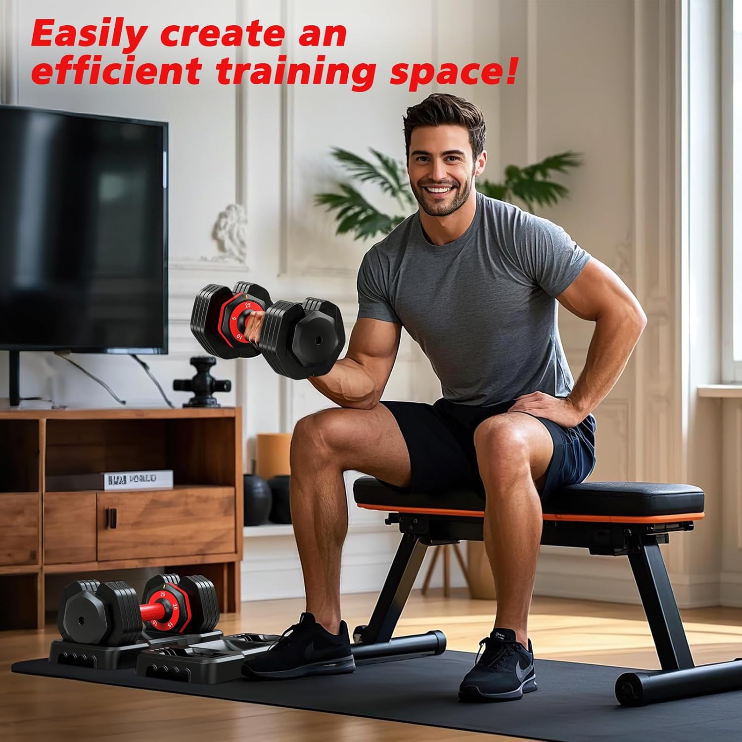 Adjustable Dumbbells Set of 2, 1 Hand Adjustable Weights Dumbbells Set, 5 in 1/10 in 1 Free Dumbbell with Anti-Slip Texture Handle, 25/55/80lb Pair Weight Set For Home Gym Suit both Men and Women - Image 5