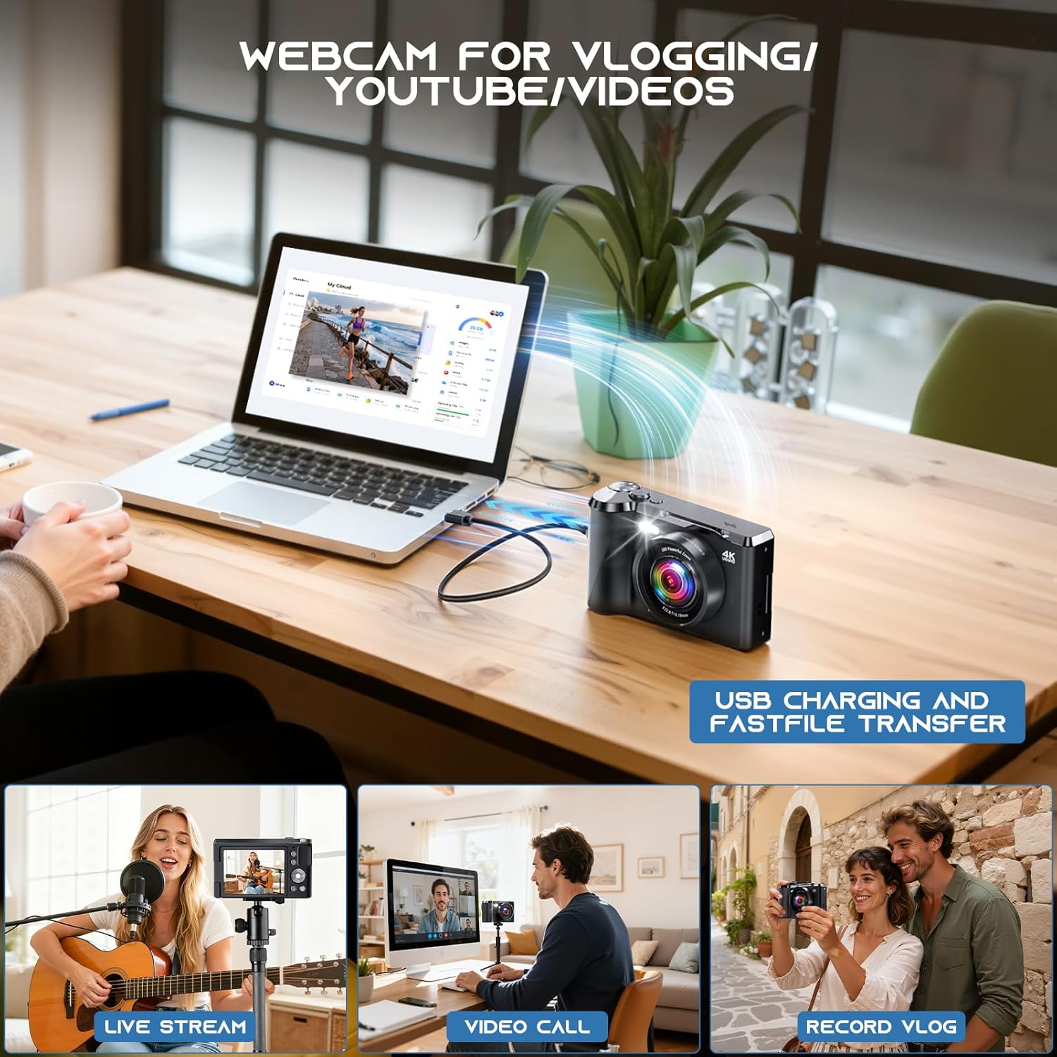 JDZ 4K Digital Camera for Photography and Video, 56MP Autofocus Vlogging Camera for YouTube, 3'' 180° Flip Screen, 16X Zoom, Flash, Compact Travel Camera with 32GB Card for Beginners - Image 7