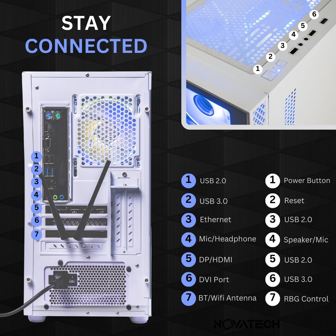 NOVATECH Phantom - Prebuilt Gaming PC Desktop Computer - RTX 3050 - Intel i7 Xeon 3.5GHz - 16GB RAM - 512GB M.2 SSD WiFi/BT, Win 11 Pro - Gaming Computer Tower, Pre Built PC Gaming - 1 Year Warranty - Image 8