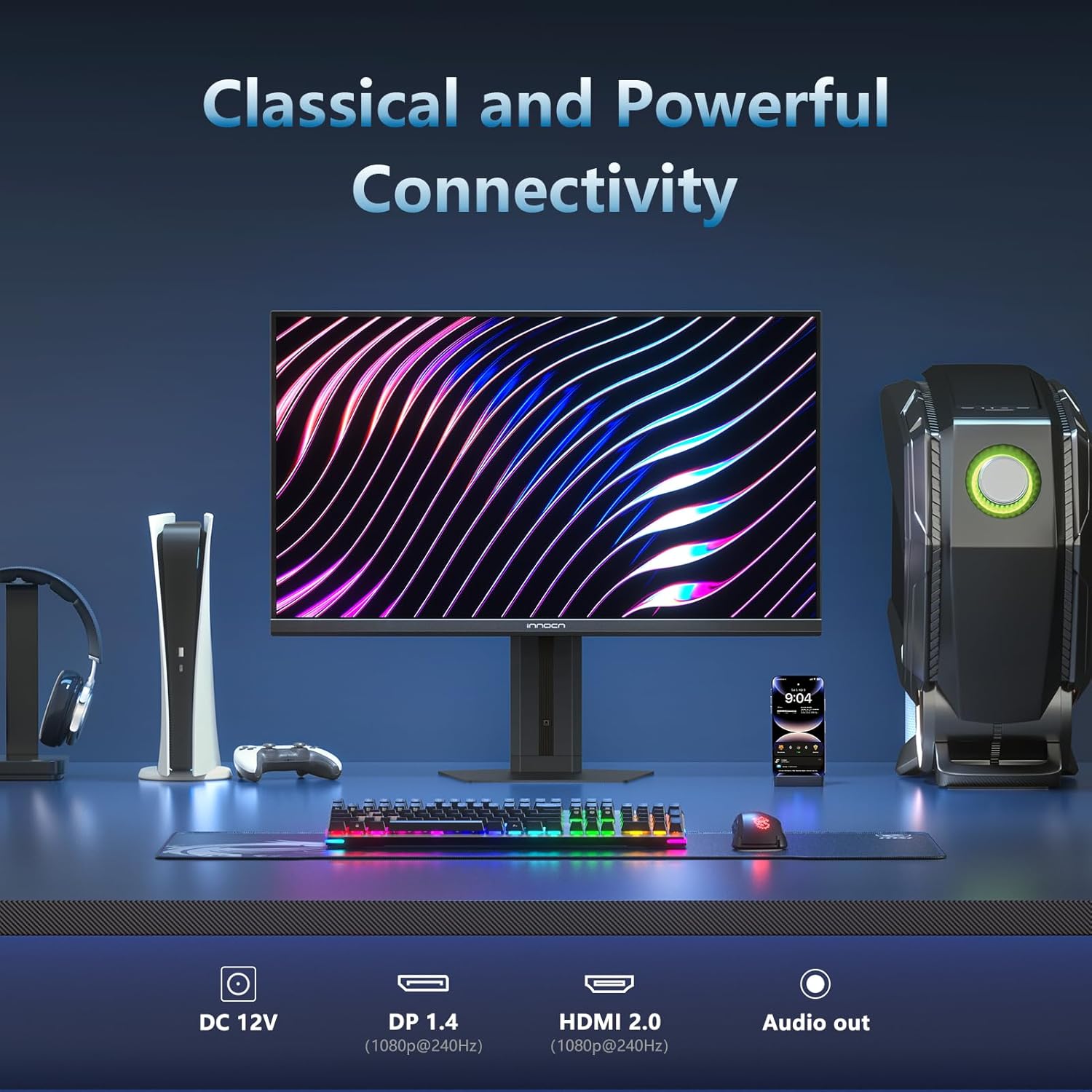 INNOCN 24.5" Monitor 1920 x 1080p 240Hz 1ms Gaming PC Computer IPS Display HDR400 HDMI, DisplayPort, Height/Pivot Adjustable Stand, Mountable, Black - 25G2H Plus - Image 5