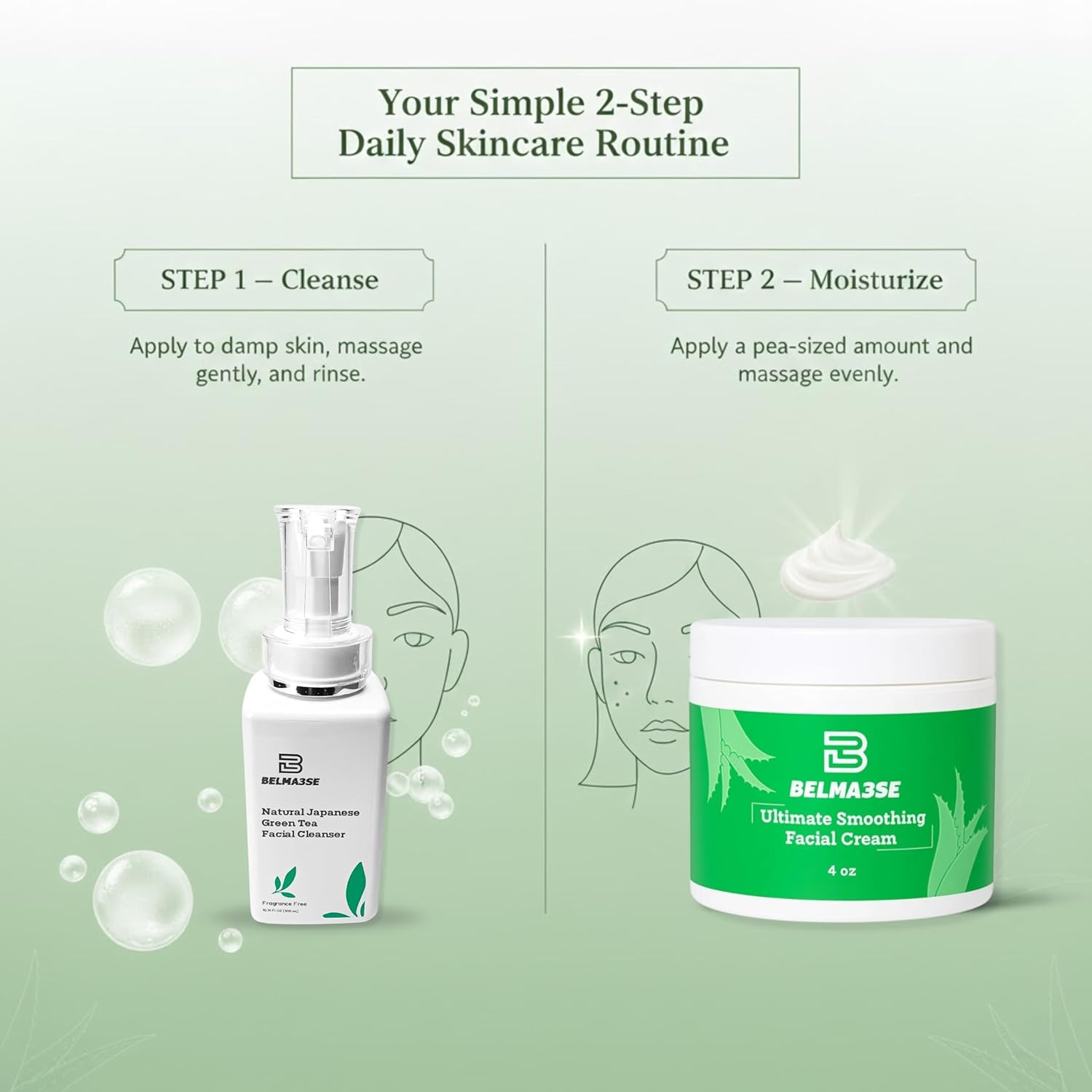 Green Tea Cleanser 10.14 Fl Oz and Hydrating Facial Cream 4 Oz Set – Clean Beauty Routine with Aloe, Cucumber, Coconut Oil & Vitamin E – Lightweight, Vegan & Cruelty-Free - Image 6