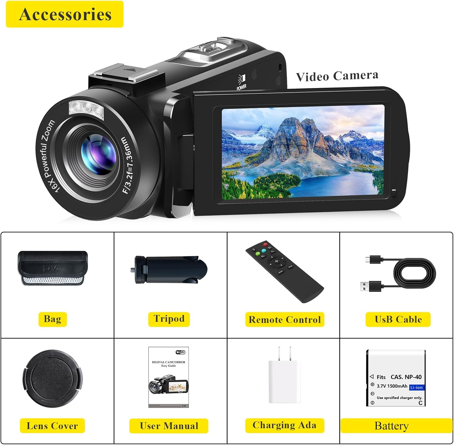 Video Camera, Full HD 1080P 30MP Camcorder, Vlogging Camera for YouTube with Infrared Night Vision, 18X Digital Zoom 3.0“ LCD Screen Digital Camera, Video Recorder with Remote Control and Battery - Image 2