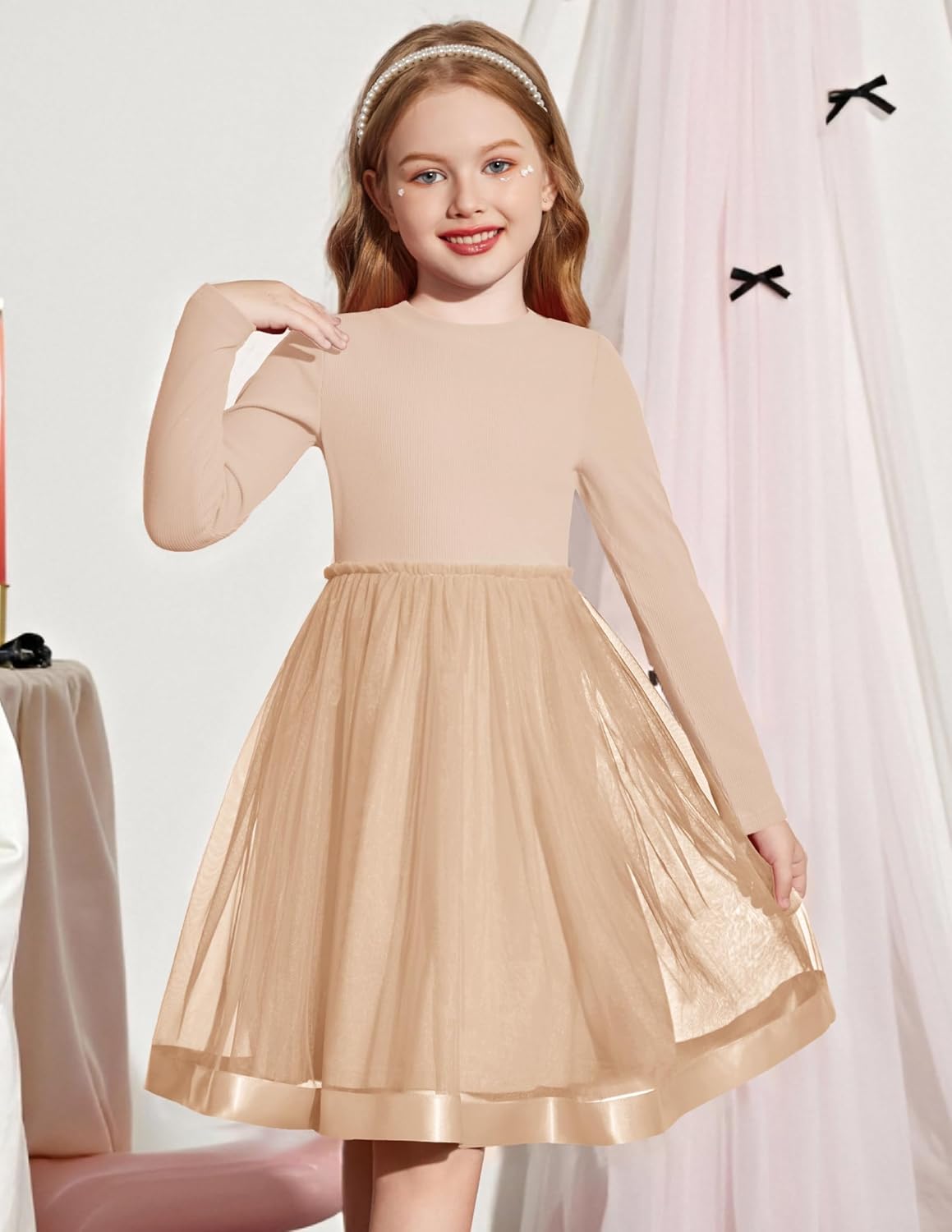 Arshiner Toddler Tutu Dress Little Girls Fall Winter Long Sleeve Holiday Party Tulle Dresses 3-8Y - Image 2
