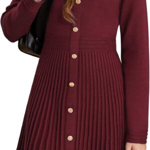 GRACE KARIN Girls Sweater Fall Dress Long Sleeve Knit Button Front Pleated A-Line Casual Winter Midi Dresses 5-14Y