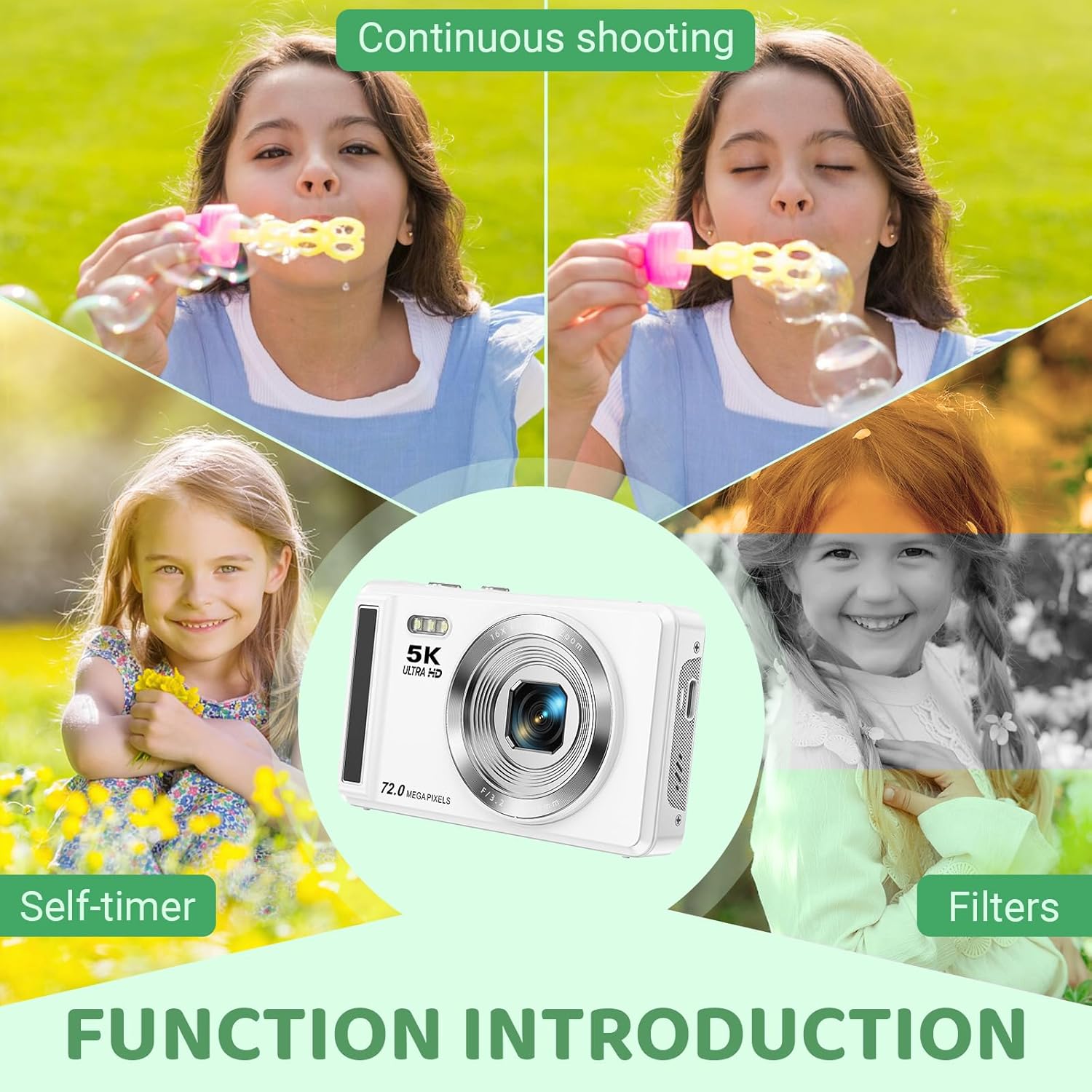 Digital Camera - 5K 72MP Vlogging Camera with 16X Zoom for Kids Autofocus Point and Shoot Photography Cameras - UHD 2.8'' Screen Compact Portable Camara with 32GB SD Card - Image 6