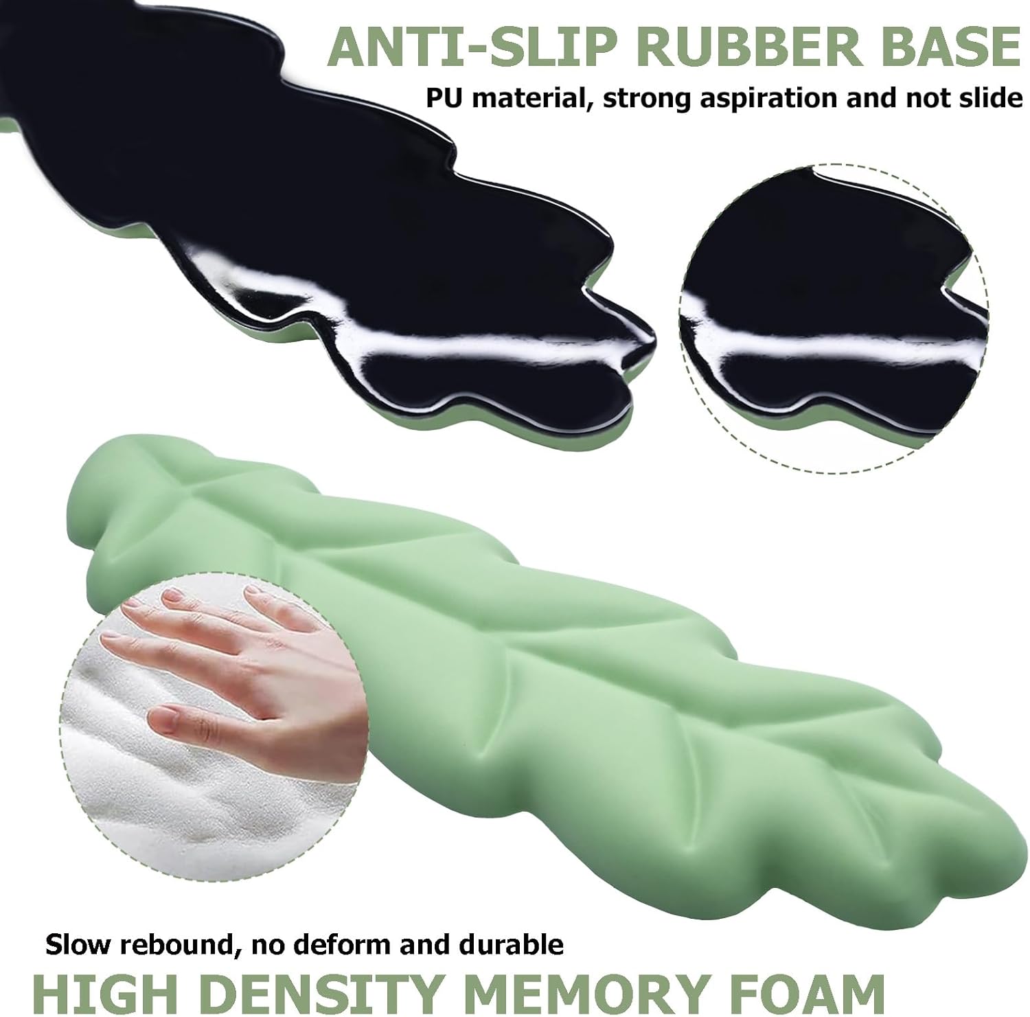Ergonomic Keyboard Wrist Rest, Leaf Shape PU Leather Memory Foam Wrist Support for Computer Keyboard, Keyboard Pad and Cute Mouse Wrist Pad for Gaming,Office,Computer,Typing Pain Relief, Pastel Green - Image 3